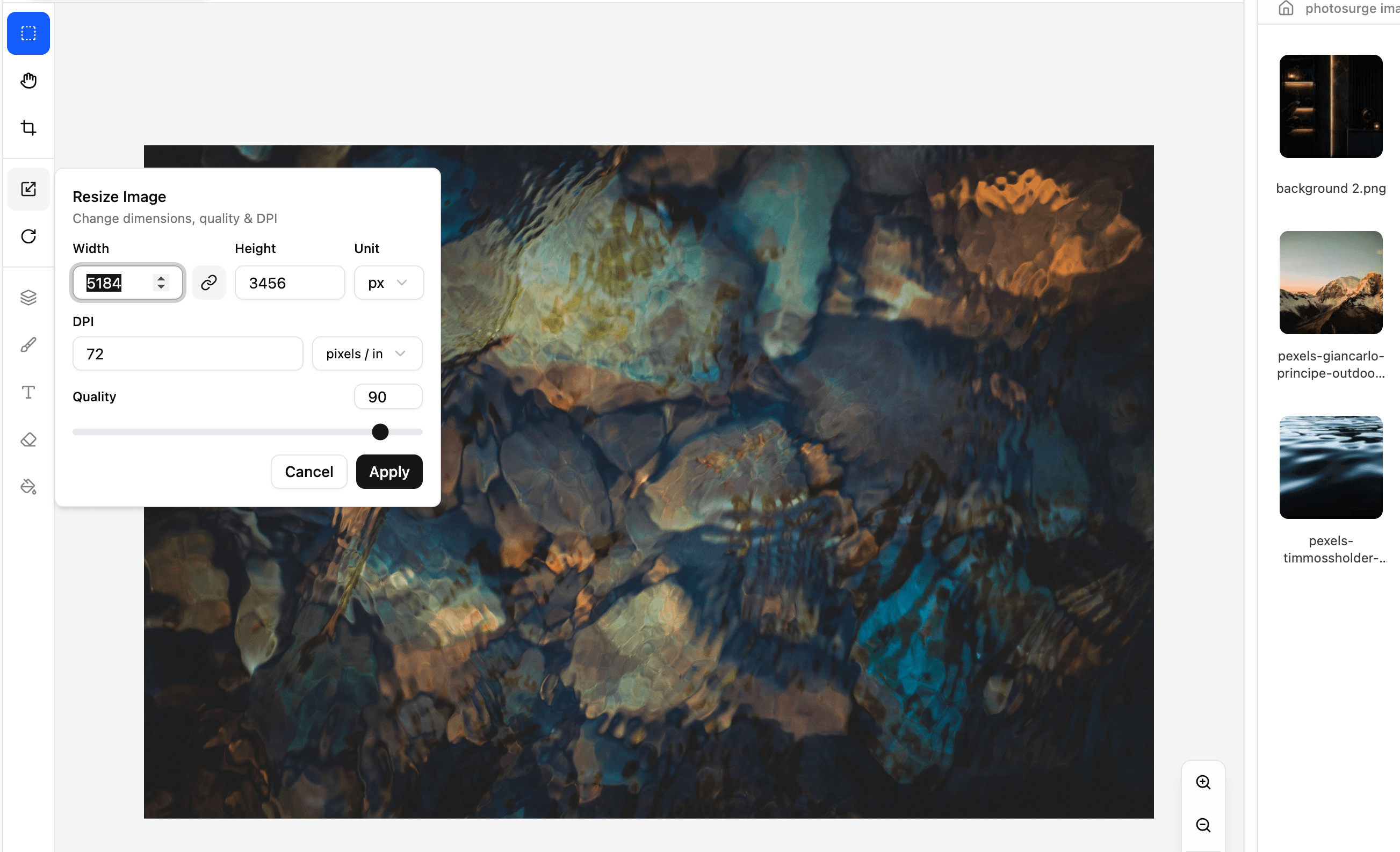Photosurged — resize controls